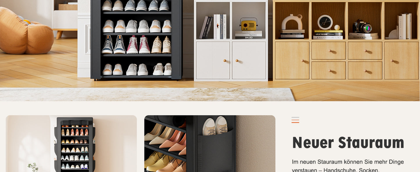 OYREL Schuhregal mit 11 Ebenen, Schuhschrank Hoch mit Staubdichtem Überzug, Große Shoe Rack für 36-41 Paar Schuhe, Geschlossen Schuhablage Stoff, Schuhaufbewahrung für Flur, Closet, Schwarz