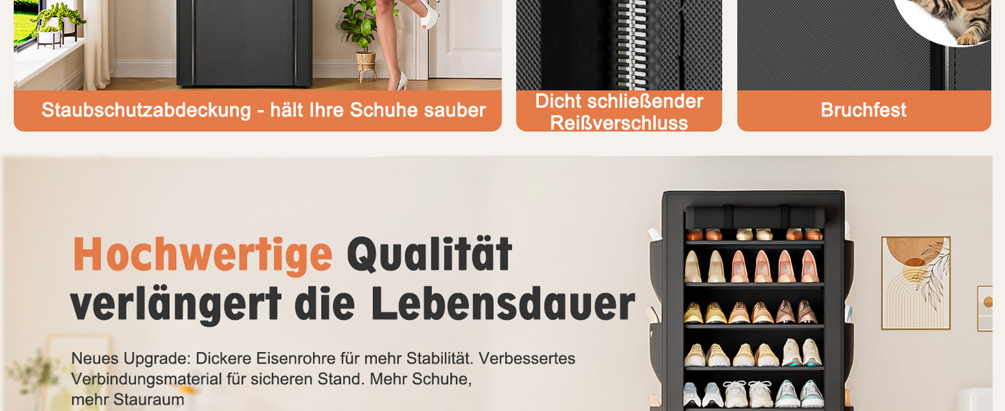 OYREL Schuhregal mit 11 Ebenen, Schuhschrank Hoch mit Staubdichtem Überzug, Große Shoe Rack für 36-41 Paar Schuhe, Geschlossen Schuhablage Stoff, Schuhaufbewahrung für Flur, Closet, Schwarz