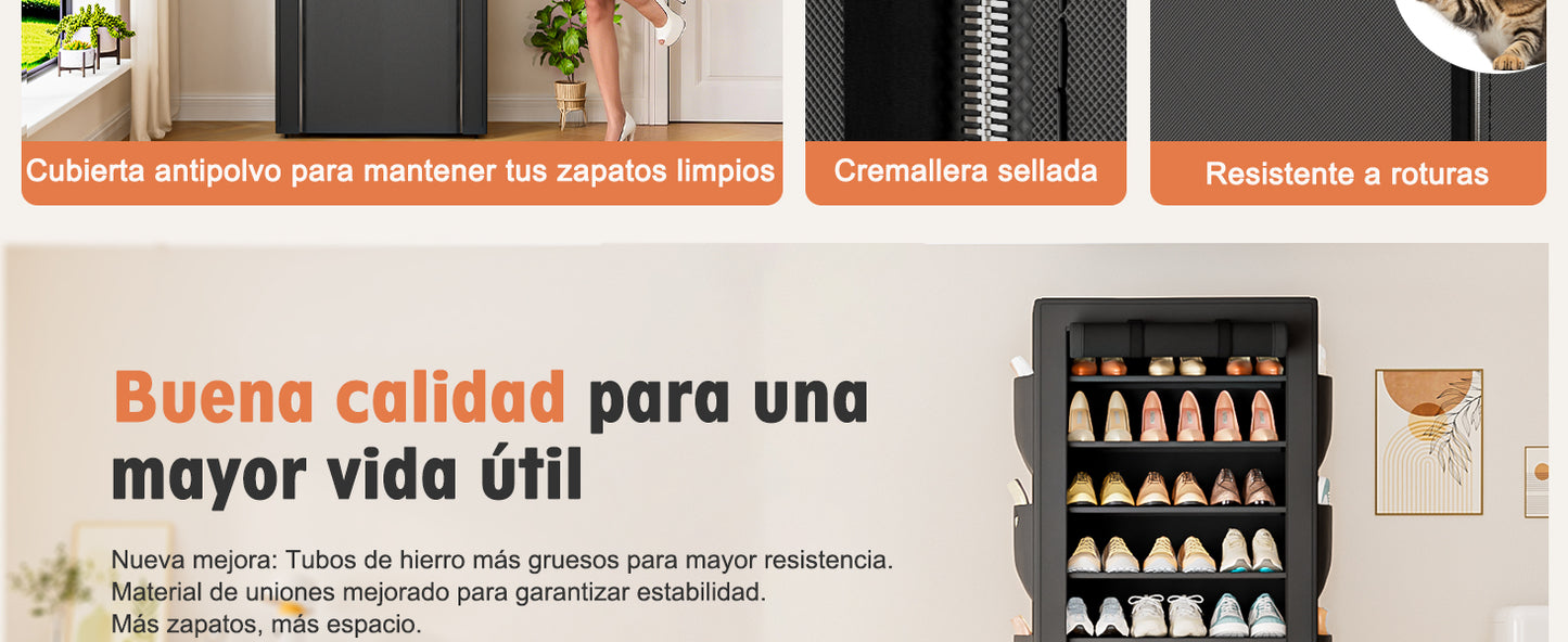 OYREL Zapatero Tela de 11 Niveles, Organizador de Zapatos con Funda de Tela,Zapatero Grande y Alto para 36-41 Pares, con Bolsillo Lateral Grande en Ambos Lados, para Armario Entrada