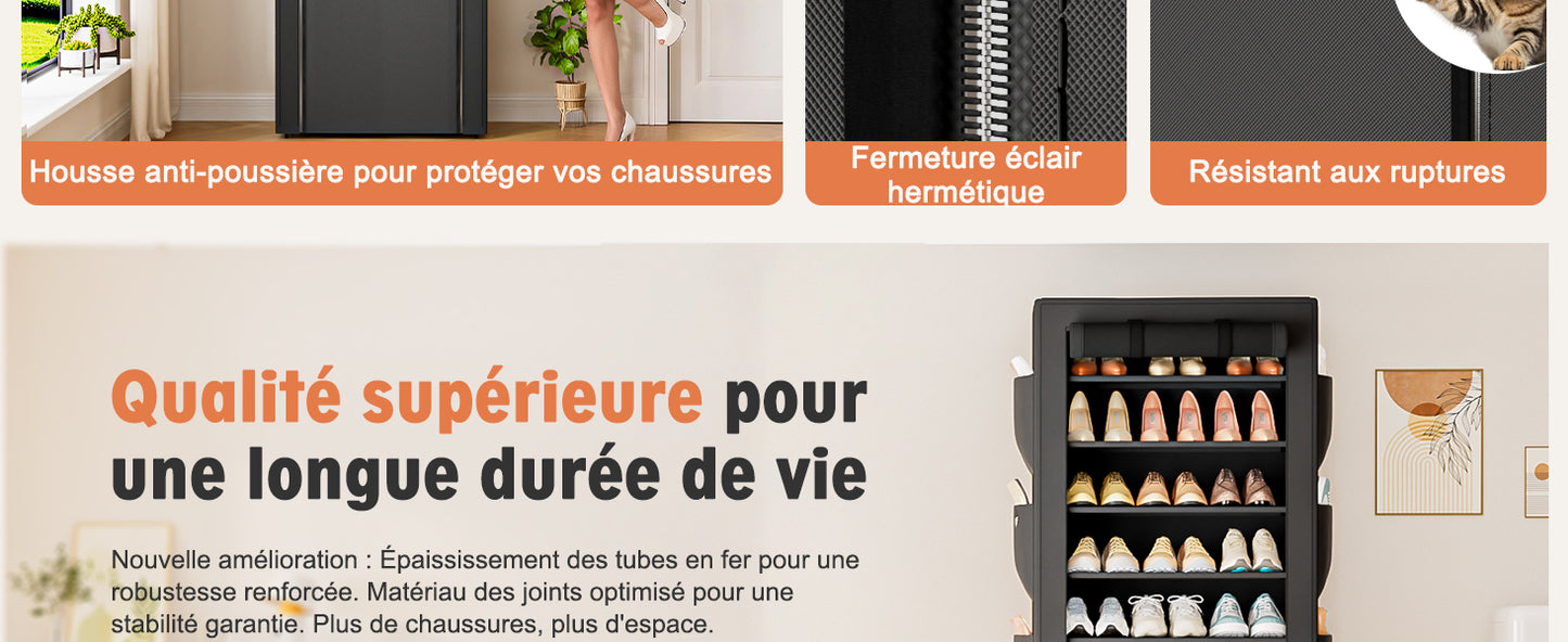 OYREL Étagère à Chaussures 11 Niveaux, Grande Armoire à Chaussures Haute pour 36-41 Paires de Chaussures, Stockage Chaussure-Organisateur avec Couverture étanche à la poussière