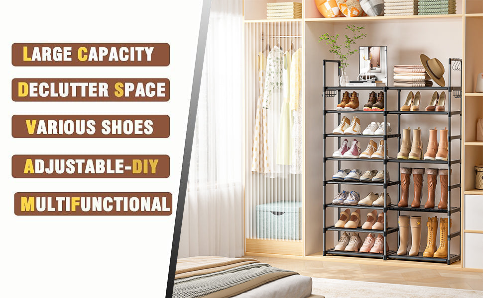 OYREL Shoe Rack Organizer 8 Tiers, Tall Shoe Racks Shelf Storage, 26-32 Pairs Vertical Large Rack,Stackable Shoes Racks for Entryway, Closet, Garage