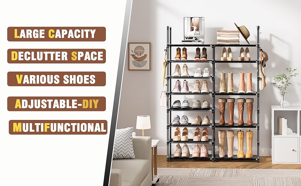 Shoe Rack Organizer 8 Tiers, Tall Shoe Racks Shelf Storage, 26-32 Pairs Vertical Large Rack,Stackable Shoes Racks for Entryway, Closet, Garage