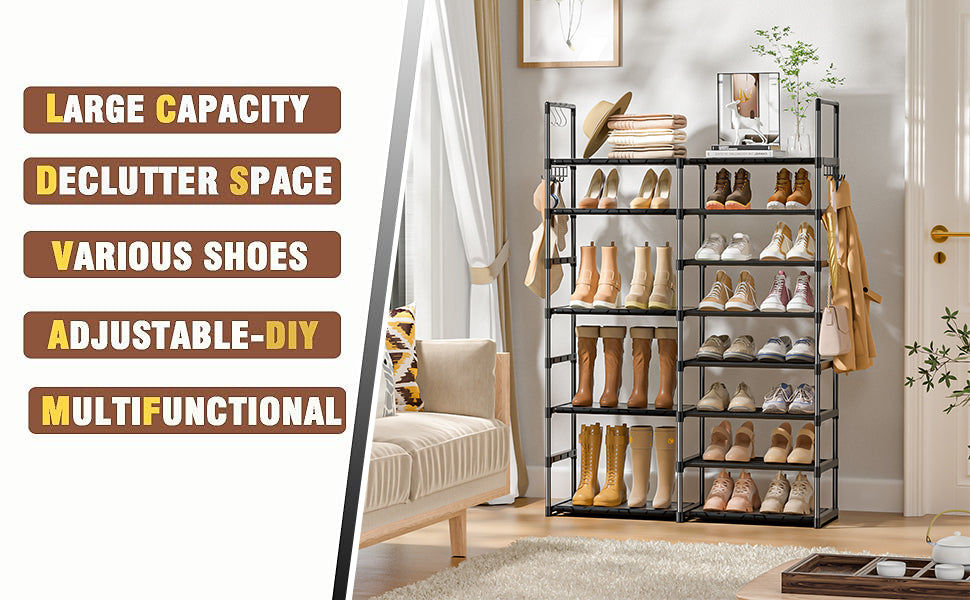 Shoe Rack Organizer 8 Tiers, Tall Shoe Racks Shelf Storage, 26-32 Pairs Vertical Large Rack,Stackable Shoes Racks for Entryway, Closet, Garage