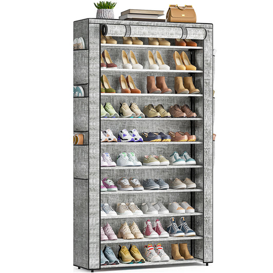 OYREL 10 Tier Shoe Rack Cabinet with Dustproof Cover, Large Capacity Shoe Stand Metal Frame, Shoe Racks Storage Space Saver for 50-56 Pairs Shoes, Shoe Shelves for Inside Wardrobe, Living Room,Hallway