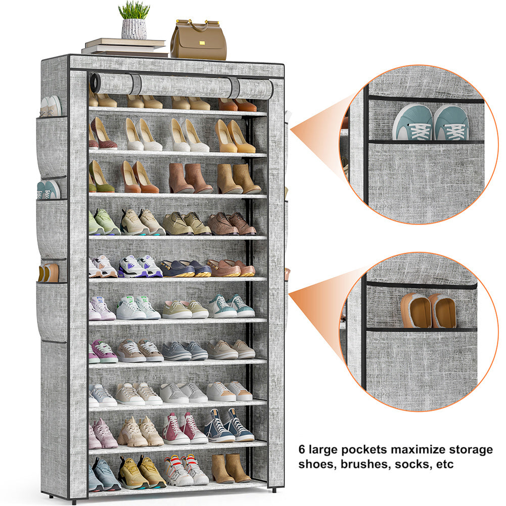 OYREL 10 Tier Shoe Rack Cabinet with Dustproof Cover, Large Capacity Shoe Stand Metal Frame, Shoe Racks Storage Space Saver for 50-56 Pairs Shoes, Shoe Shelves for Inside Wardrobe, Living Room,Hallway