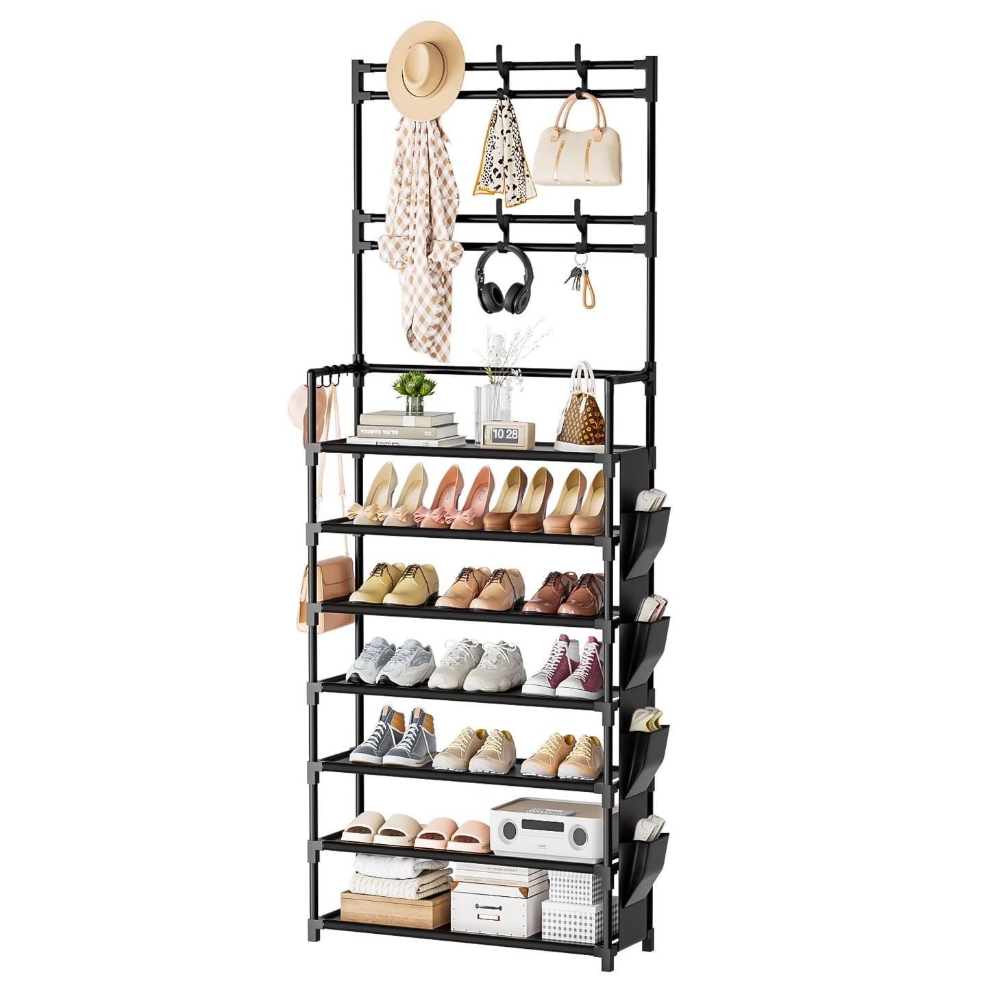 7 Tier Shoe Rack with Hooks and Side Pocket Shoe Organizer Storage 21-28 Pairs of Shoes Shoe Rack for Closet Entrance Shoe Rack Organizer Entryway Shoe Holder Space Saving Free Standing Shoe Racks Visit the OYREL Store