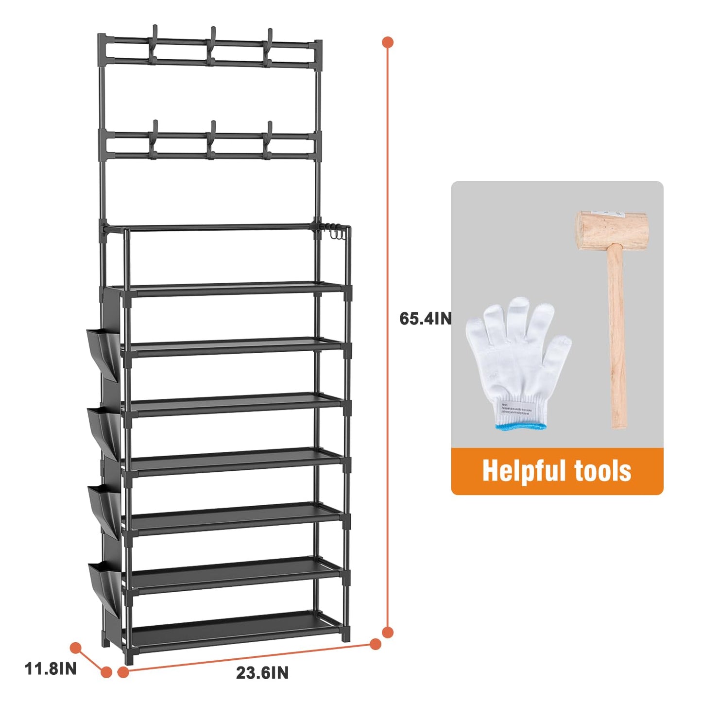 7 Tier Shoe Rack with Hooks and Side Pocket Shoe Organizer Storage 21-28 Pairs of Shoes Shoe Rack for Closet Entrance Shoe Rack Organizer Entryway Shoe Holder Space Saving Free Standing Shoe Racks Visit the OYREL Store