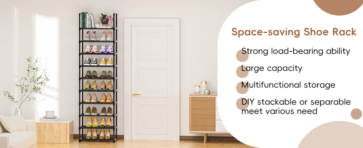 OYREL Shoe Rack, 10 Tier Sturdy Metal Shoe Storage Organizer, Space Saving Narrow Shelf for 10-20 Pairs, Tall Metal Frame Shoe Stand for Entryway, Closet, Garage, Black