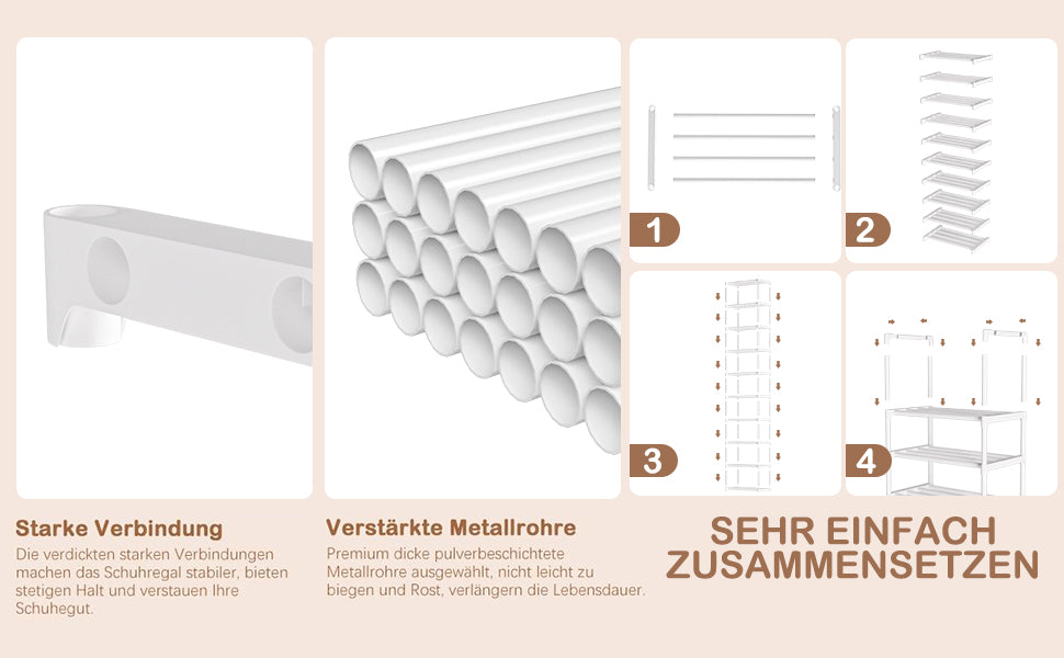 OYREL Schuhregal mit 10 Ebenen, schmal platzsparend, Shoe Rack, Schuhschrank hoch, Schuhablage aus Metall, Schuhaufbewahrung für Flur und Schrank, 45 cm breit, Schuhständer Weiß