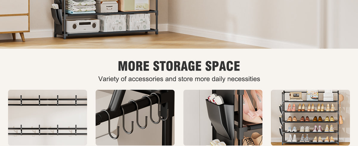 OYREL Shoe Rack 5 Tier Shoe Racks Organizer 20-25 Pairs Shoes Rack for Closet Entrance Shoe Storage Organizer with Hooks and Side Pocket Entryway Shoe Holder Space Saving Free Standing Shoe Racks