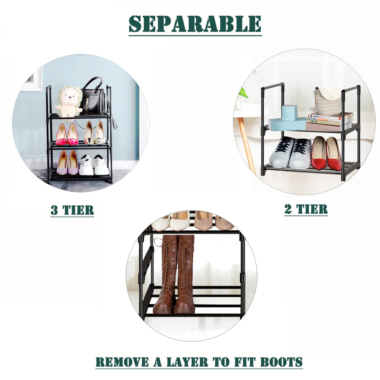 OYREL 5 Tier Shoe Rack, Metal Shoe Storage Organiser, Narrow Shoe Shelf for 10-12 Pairs, Space Saving Freestanding Shoes Stand for Hallway, Entryway, Wardrobe, Living Room, Bedroom Black