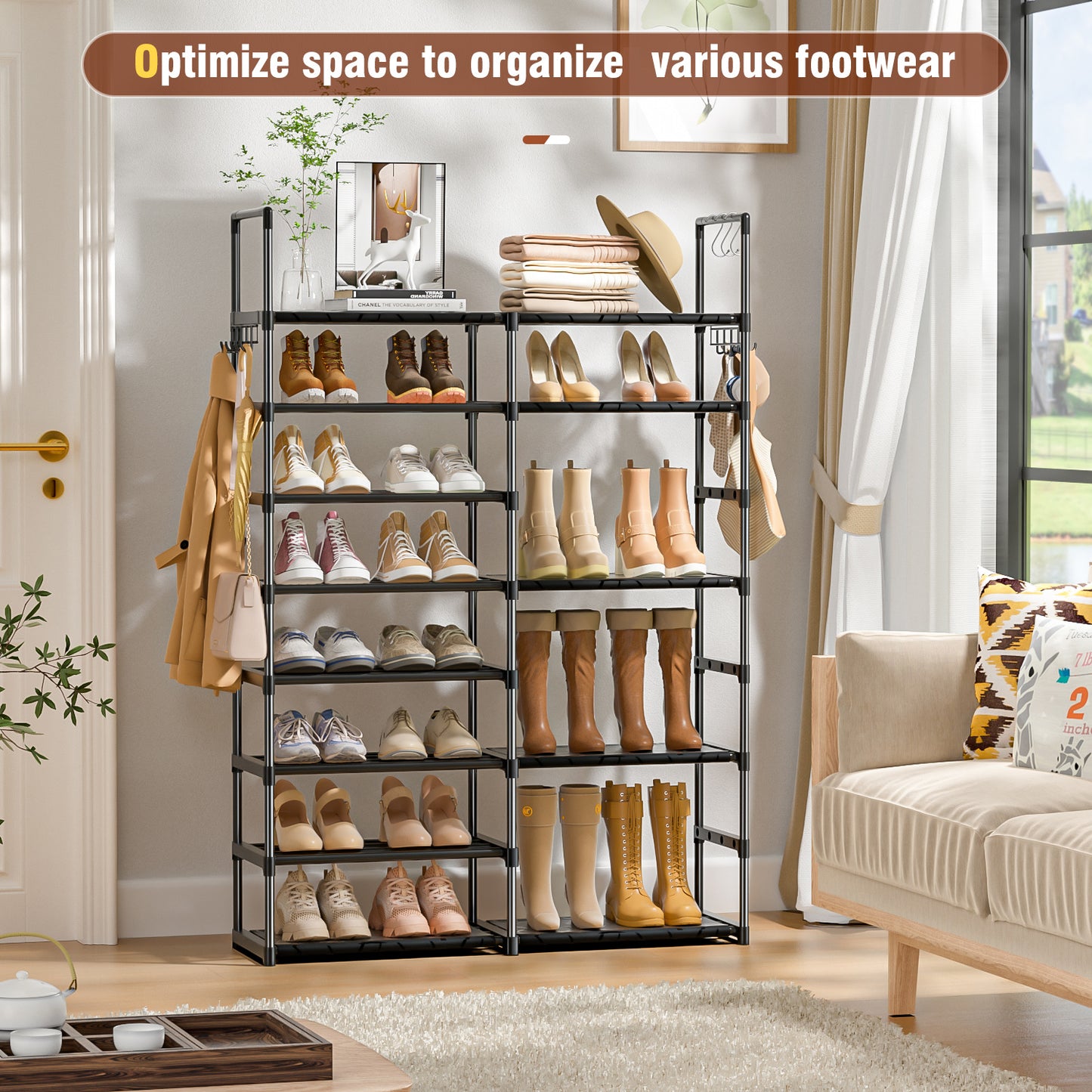 Shoe Rack Organizer 8 Tiers, Tall Shoe Racks Shelf Storage, 26-32 Pairs Vertical Large Rack,Stackable Shoes Racks for Entryway, Closet, Garage