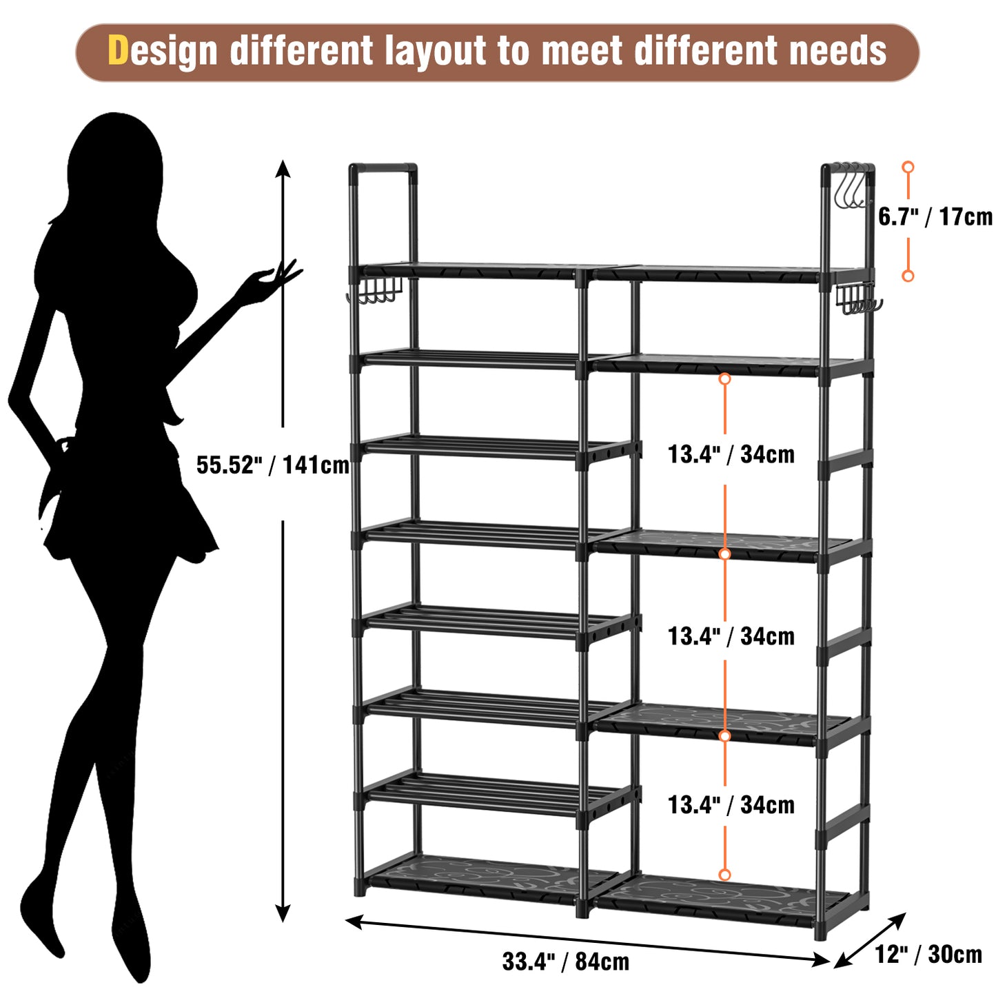 Shoe Rack Organizer 8 Tiers, Tall Shoe Racks Shelf Storage, 26-32 Pairs Vertical Large Rack,Stackable Shoes Racks for Entryway, Closet, Garage