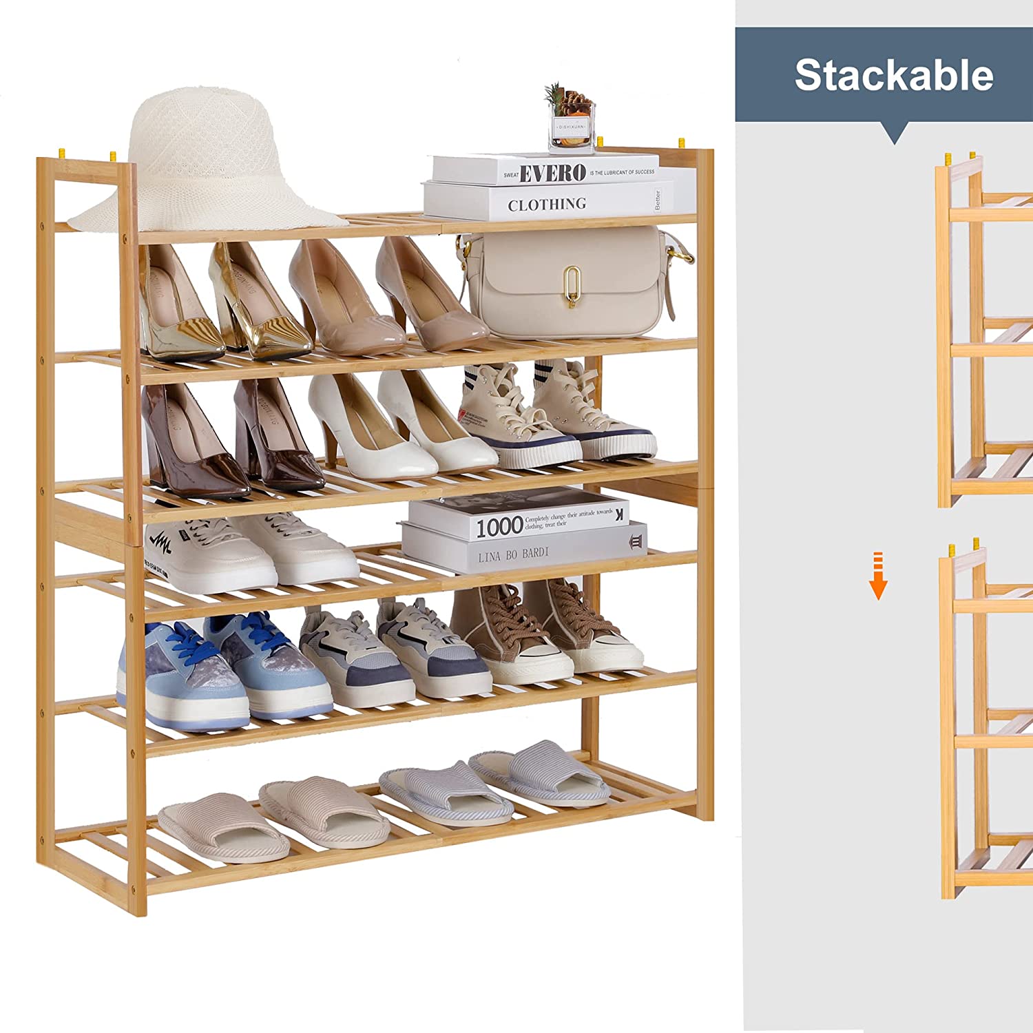 Shoe Rack, 4-Tier Kids Shoe Rack, Stackable Storage Shoe Shelf