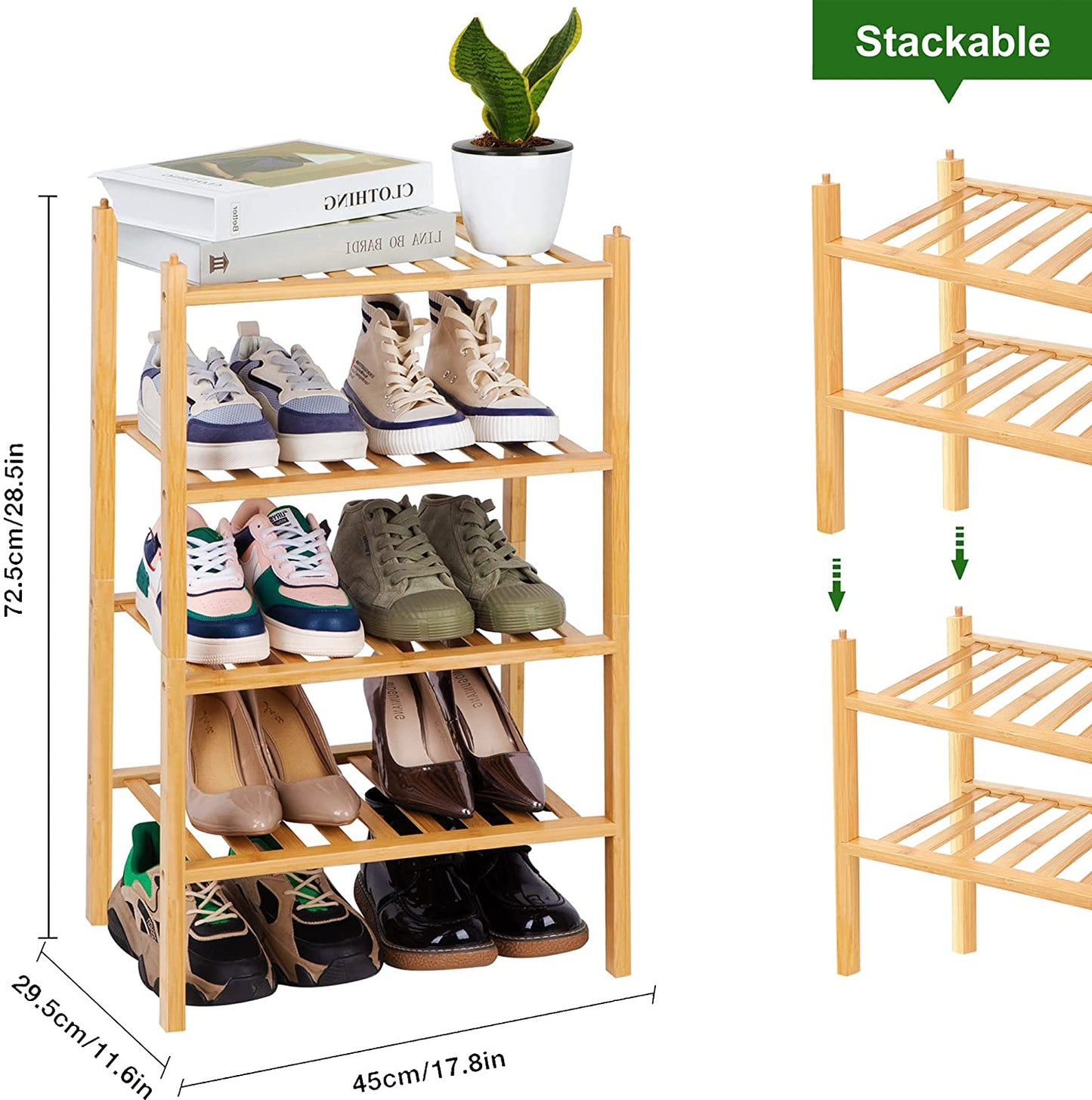 Narrow Shoe Rack for Closet,Sturdy Small Shoe Rack Organizer,4 Tier Stackable Shoe Storage for Small Space,Beautiful Natural Bamboo Shoe Rack Entryway
