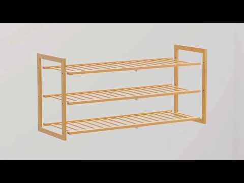 Shoe Rack Bamboo, Stackable Shoe Organizer,3 Tier Shoe Storage